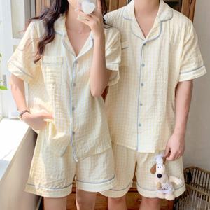 노랑미 산뜻한 여름 커플 반팔 잠옷 홈웨어 파자마 상하세트