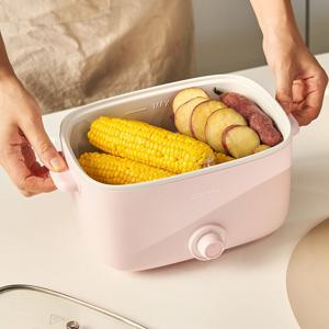 사각 라면포트 멀티쿠커 샤브샤브 전기 냄비 2.5L + 스텐 찜기 트레이 세트