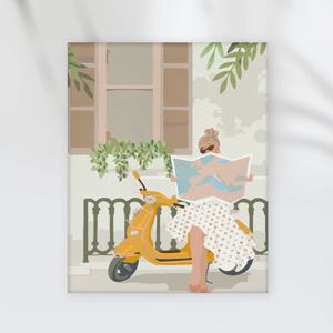 DIY 명화/유화그리기 세트 명작 (40X50_옐로우 스쿠터) 물감 두배 10종붓세트
