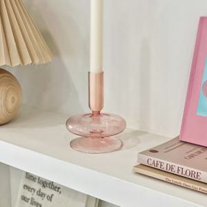 빈티지 유리 오브제 촛대 레트로 컬러 14type_핑크 숏타입