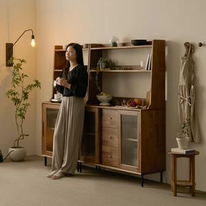 시나몬 모루유리 원목 슬라이드 3단 서랍 수납장 1200_E182