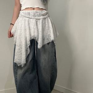 시스루 언발 레이어드 스커트 레이스 미니 치마 2color 속바지 밴딩 프릴 셔링 플레어