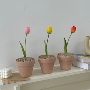 튤립 조화 미니 화분 인테리어 장식