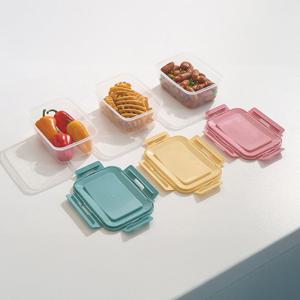 컬러 뚜껑 반찬통 냉장고 밀폐 보관 용기 정사각 직사각 3개 세트