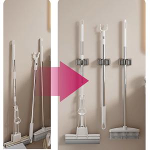 다용도 무타공 청소도구걸이 화장실 욕실 접착식 봉 밀대 거치대 홀더 청소도구 정리