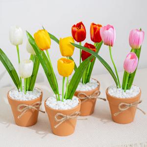 튤립 조화 화분 세송이 set 12x24cm 4colors 인테리어 꽃 테이블 장식 소품