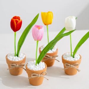 튤립 조화 화분 한송이 set 7x19cm 4colors 인테리어 꽃 테이블 장식 소품