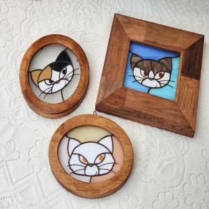 유리마스 스테인드글라스 빈티지 고양이 액자 (주문제작 / 3size)