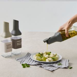 클리어 유리 자동개폐 미니 오일병 350ml 4P세트(아이보리/그레이) 밀폐 기름병 간장병