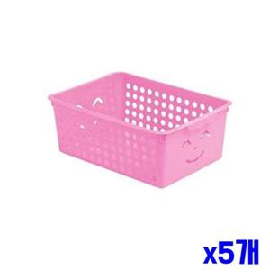 스마일 플라스틱 파스텔 바구니 수납바스켓 x5개