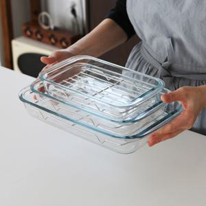 오븐용 에어프라이어 전자레인지 사각 유리 바트 밧드 용기 접시 그릇 3size