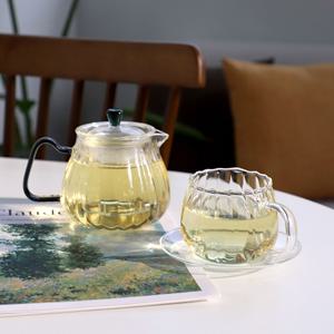 르겐 펌킨 거름망 내열유리 티포트 찻잔 1인 세트 3p