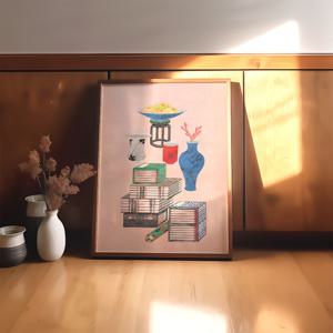 책가도 한국화 민화 캔버스 포스터 30종/02.책가도 6폭 병풍_02