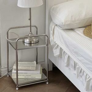 스테인리스 스틸 침대 협탁 사각 사이드 테이블 다용도 실용성 코너 선반 2단