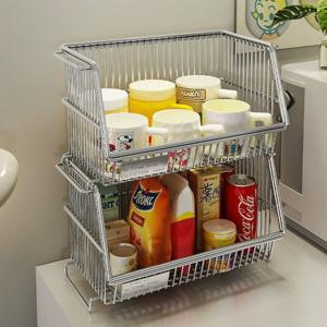 1+1 철제 와이어 바구니 적층형 2단 수납정리함 (마그넷증정)