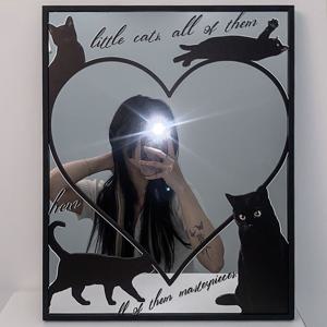 빈티지 무드 인테리어 거울 포스터 액자 - Black cat