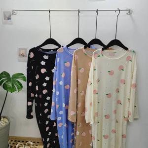 복숭아 루즈핏 원피스 부드러운 긴팔 홈웨어 피치 잠옷