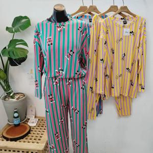 남여공용 긴팔 긴바지 세트 스트라이프 미키 디즈니 홈웨어 스판굿 간절기 잠옷