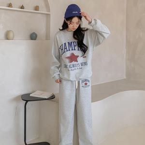 루즈핏 봄 온스타 별 챔피온 레터링 상하 와이드 포켓 여성 트레이닝 일상복 세트