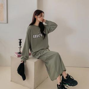 루즈핏 봄 카고 건빵 Hf라인 롱스커트 맨투맨 상하 일상복 세트
