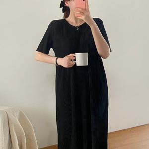 무지 골지 오버핏 여름 여성 홈웨어 롱 반팔 원피스 7컬러