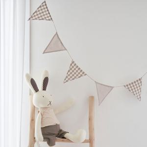 데코 패브릭 브라운 체크 삼각 가랜드 파티 캠핑 아이방꾸미기 벽장식 플래그