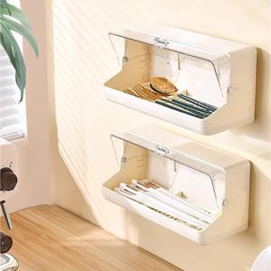 [해외] 심플 모던 먼지차단 물빠짐 수저통 뚜껑있는 수저정리함 조리도구 홀더 2colors