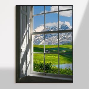 #창 밖 풍경, 스위스의 설산 초록 인테리어포스터 액자 그림 창문포스터 swiss calm