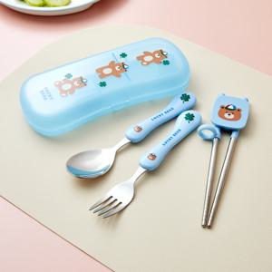 올인원 숟가락, 교정젓가락, 포크 세트 수저통포함 럭키베어