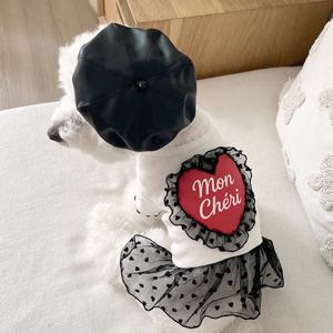 강아지옷 내사랑 하트 레이스 긴소매 봄 가을 강아지 원피스 S