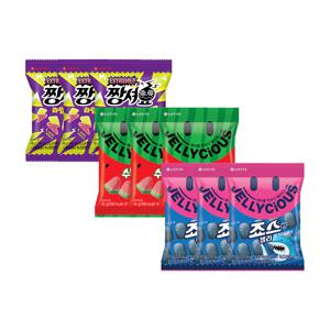 젤리셔스 짱셔요 라임포도맛48gx3개 +수박바 젤리56gx3개 +죠스바 젤리70gx3개