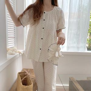 토리도트 여성 여름 반팔 잠옷 홈웨어 파자마 상하세트+곱창밴드