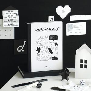 2026 두들 다이어리(위클리 플래너 일기장 스케줄러 다꾸 일러스트)01White