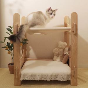 고양이 원목 2층침대 해먹형