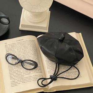 강아지 모자 베레모 페이크 레더 인조 가죽 애견 악세서리 가을옷