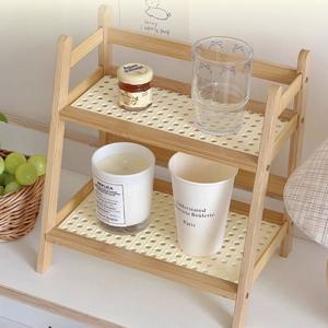2단 사다리형 원목 주방 틈새 다용도선반 우드 거실 데스크 수납정리대