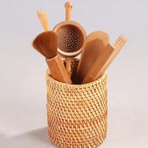 라탄 원통 연필꽂이 소품 인테리어 화병