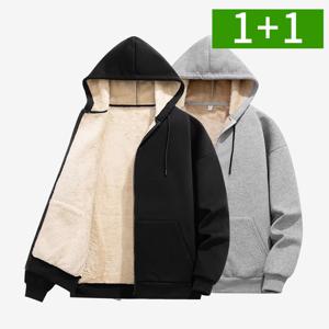 1+1 융털 기모 남자 후드집업 오버핏 폴리에스테르 후드티