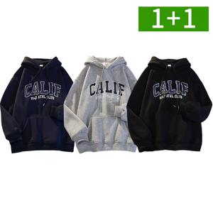 1+1 남자 오버핏 기모후드티 5XL 블랙 그레이 남성 후드티 겨울 긴팔 티셔츠 빅사이즈