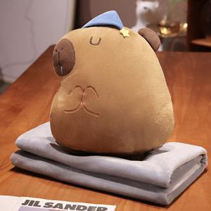 담요 품은 카피바라 인형 쿠션 핸드워머 사무실 학교 낮잠 무릎담요 (3colors)
