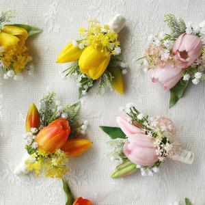 프리미엄 행사용조화코사지(T자자석형) 망고튤립(2P SET)