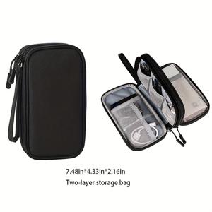 TEMU 디지털 액세서리용 다층 여행 수납함 - 파워뱅크, USB 드라이브, 헤드폰 및 충전 케이블 보호 케이스 - 내구성 있는 폴리에스터 소재 - 이동 중 보관 및 보호에 적합