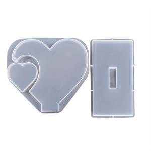 TEMU 1 세트 에폭시 수지 더블 하트 사진틀 수지 실리콘 몰드 DIY 수지 공예품 홈 데코레이션 주조 도구 커플 발렌타인 데이 웨딩 선물