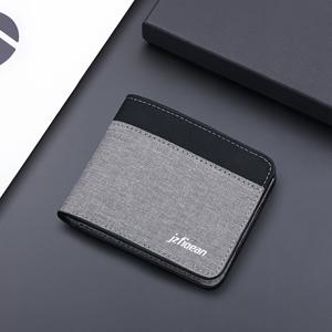 TEMU JULIANO 남성용 슬림 바이폴드 지갑 - 현금 슬롯이 있는 멀티 카드 거치대, 데님 & 인조 가죽 패치워크, 동전 지갑, 블랙, 블루, 그레이 - 일상용 옥스포드 소재, 소형 지갑