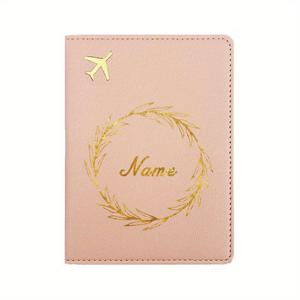TEMU 개인 맞춤 여권 홀더 및 지갑 - 이름 커스텀, RFID 차단, 슬림 디자인, 스타일리시한 비행기, 하트, 꽃 화환 패턴의 고품질 여행 정리함