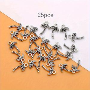 TEMU 25개 짜리 짐은 합금 코코넛 나무 장식품 - 고대 은빛 톤, DIY 보석 만들기, 팔찌, 목걸이 및 귀걸이, 공예 액세서리, 보석 만들기 액세서리 | 열대 풍경 | 내구성 있는 짐은 합금