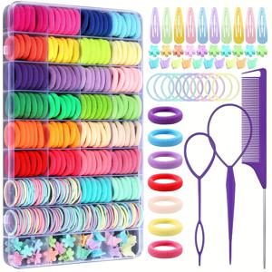 TEMU 360pcs 귀여운 스타일 헤어 액세서리 세트, 31가지 색상 신축성있는 헤어 밴드, 나비 헤어 핀과 꽃 클로 클립이 있는 단색 프린트 직물 헤어 타이 (1pc = 1개)