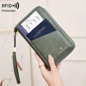 TEMU FOREVER MIYIN 스타일리시 RFID 차단 여권 지갑, 듀얼 지퍼, 대용량, 조절 가능한 스트랩 & 손목끈 - 여행 및 일상 사용에 완벽