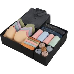TEMU 6pcs 블랙 직물 보관 상자, 투명 뚜껑이 있는 접이식 속옷 및 양말 정리함, 옷장, 침실, 기숙사용, 스택 가능, 공간 절약형 디자인, 다양한 물건, 옷, 장식용, 옷장 정리함 및 보관함