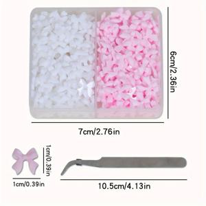 TEMU 220개 3D 수지 리본 네일 아트 액세서리, 화이트 & 핑크, 심플한 평저 리본, DIY 네일 챠암, 귀여운 여성용 아트 네일 용품, 캐주얼 파티 장식용